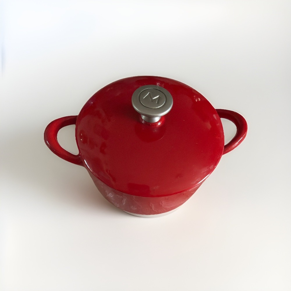 Vtg Mario Batali Individual SizeCast Iron Red Maroon Enamel Dutch Oven Pot & Lid